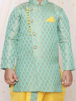 Grey  printed jacquard sherwani dhoti set 4