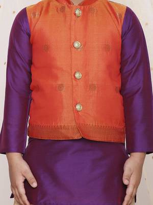 Orange purple plain silk attached jacket kurta dhoti 4