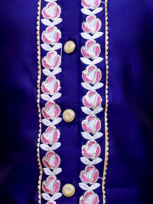 Blue embroidered taffeta sherwani set 4