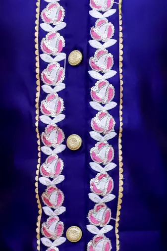 Blue embroidered taffeta sherwani set