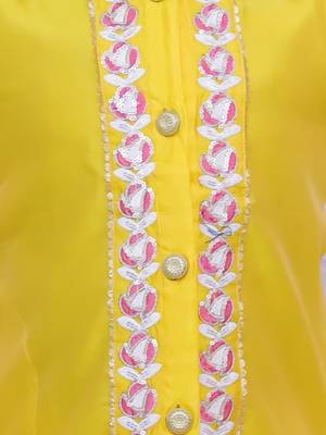 Yellow embroidered taffeta sherwani set 4