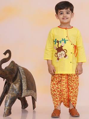 Yellow embroidered cotton kurta dhoti 1