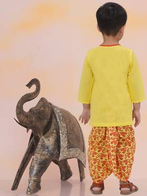 Yellow embroidered cotton kurta dhoti 2