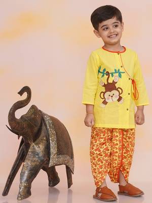 Yellow embroidered cotton kurta dhoti 3