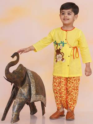 Yellow embroidered cotton kurta dhoti 4