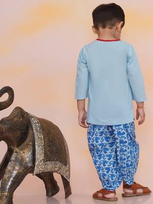 Blue embroidered cotton kurta dhoti 2