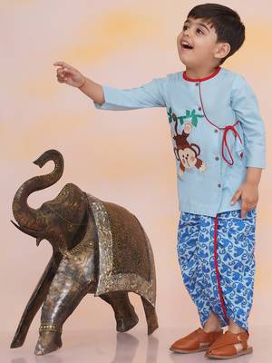 Blue embroidered cotton kurta dhoti 3