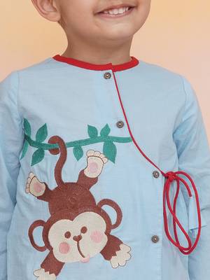Blue embroidered cotton kurta dhoti 5