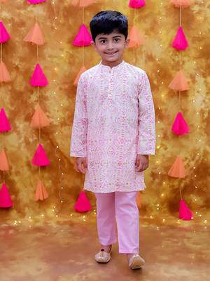 Pink printed cotton kurta pyjama 1