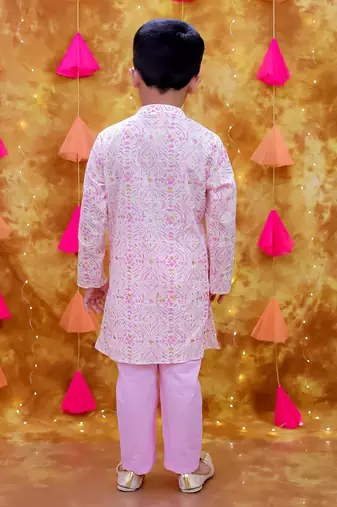 Pink printed cotton kurta pyjama