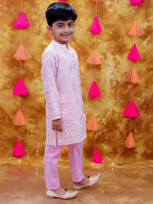 Pink printed cotton kurta pyjama 3
