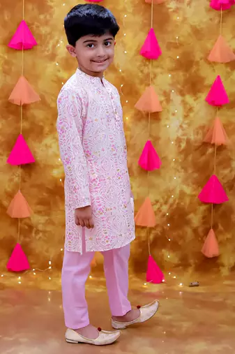 Pink printed cotton kurta pyjama