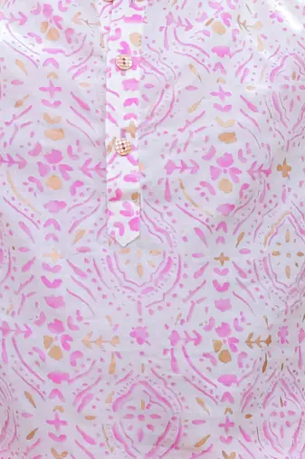 Pink printed cotton kurta pyjama