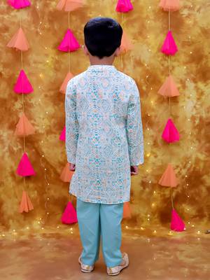 Green printed cotton kurta pyjama 2