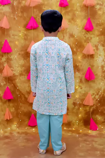 Green printed cotton kurta pyjama