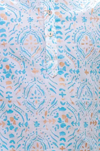 Green printed cotton kurta pyjama