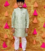 Green embroidered silk mirror work jacket kurta with pyjama