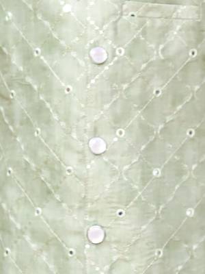 Green embroidered silk mirror work jacket kurta with pyjama 4