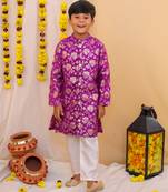 Purple printed jacquard sherwani pyjama set