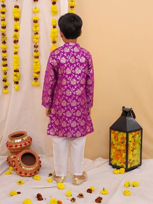 Purple printed jacquard sherwani pyjama set 2