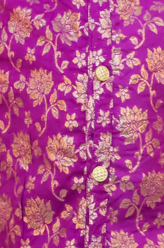 Beige printed jacquard sherwani dhoti set