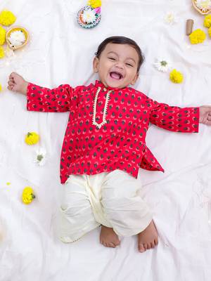Maroon printed cotton kurta dhoti set 1