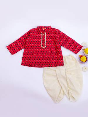 Maroon printed cotton kurta dhoti set 2