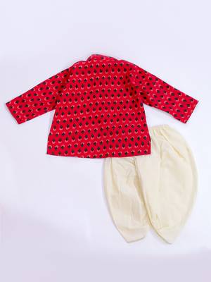 Maroon printed cotton kurta dhoti set 3