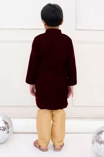 Wine plain velvet sherwani pyjama