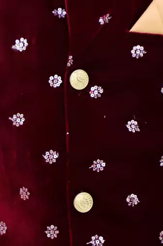 Wine plain velvet sherwani pyjama