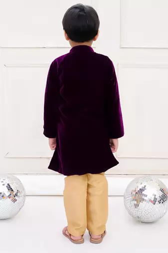Purple plain velvet sherwani pyjama