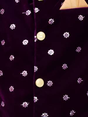 Purple plain velvet sherwani pyjama 4