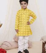 Yellow printed silk blend kurta pyjama