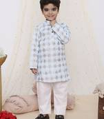 Yellow printed silk blend kurta pyjama