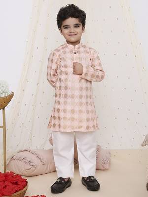 Yellow printed silk blend kurta pyjama 1