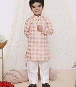 Yellow printed silk blend kurta pyjama