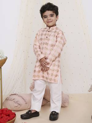Yellow printed silk blend kurta pyjama 3