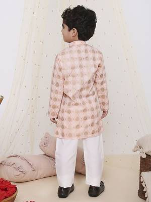 Yellow printed silk blend kurta pyjama 4