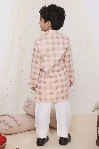 Yellow printed silk blend kurta pyjama