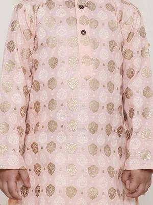 Yellow printed silk blend kurta pyjama 5