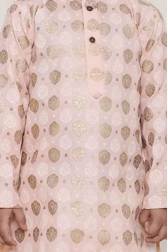 Yellow printed silk blend kurta pyjama