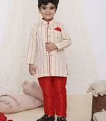 White red printed silk blend kurta pyjama