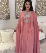 pink Luxury Bedded Crystal Work Moroccan Dubai Kaftans  Bridesmaid Dress