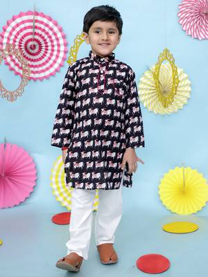 Black animal printed cotton kurta pyjama 1