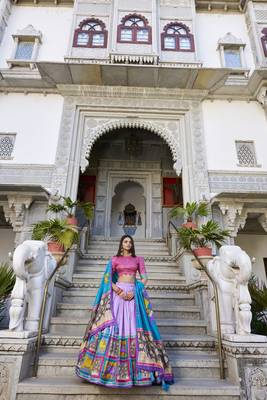 Lavender Tussar Silk Foil Work Lehenga Choli 3