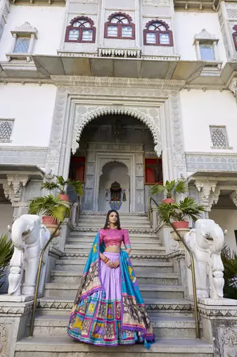 Lavender Tussar Silk Foil Work Lehenga Choli