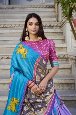 Lavender Tussar Silk Foil Work Lehenga Choli 1