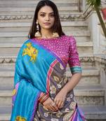 Lavender Tussar Silk Foil Work Lehenga Choli