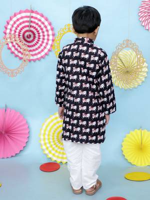 Black animal printed cotton kurta pyjama 2