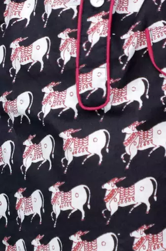 Black animal printed cotton kurta pyjama
